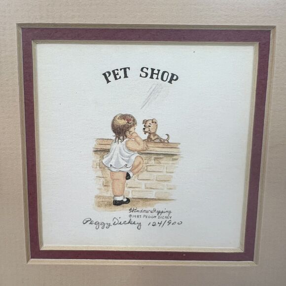 Peggy Dickey Signed & Numbered Framed Art Window Shopping Pet Shop Dog #124/900 - Picture 3 of 8